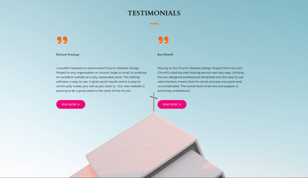 Church Website Design Project Testimonial Section