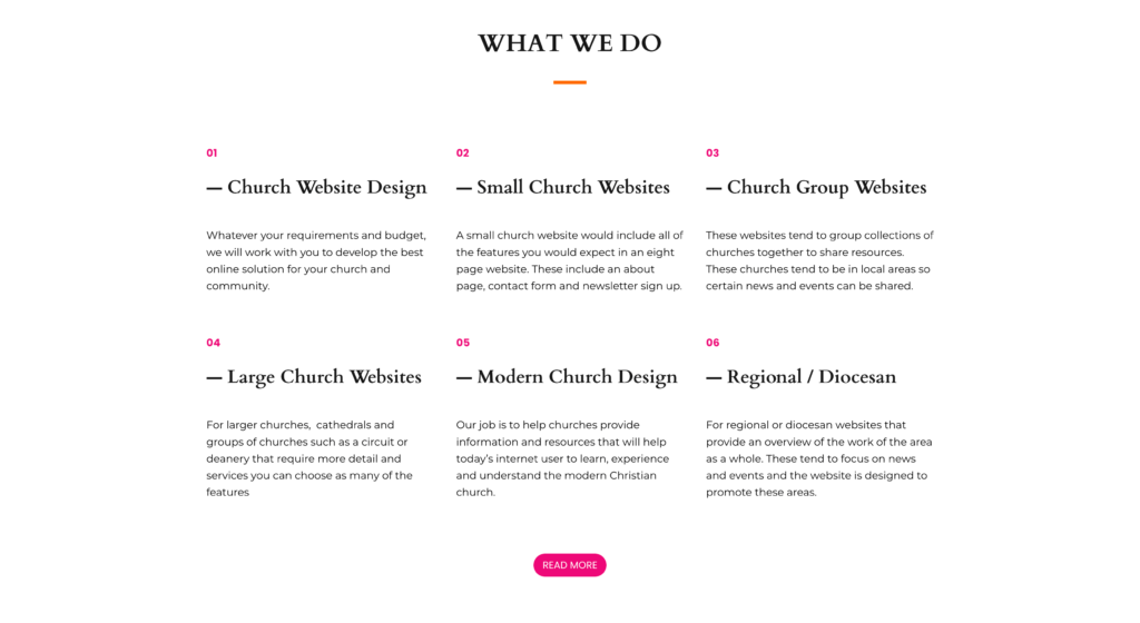 Church Website Design Project service Section