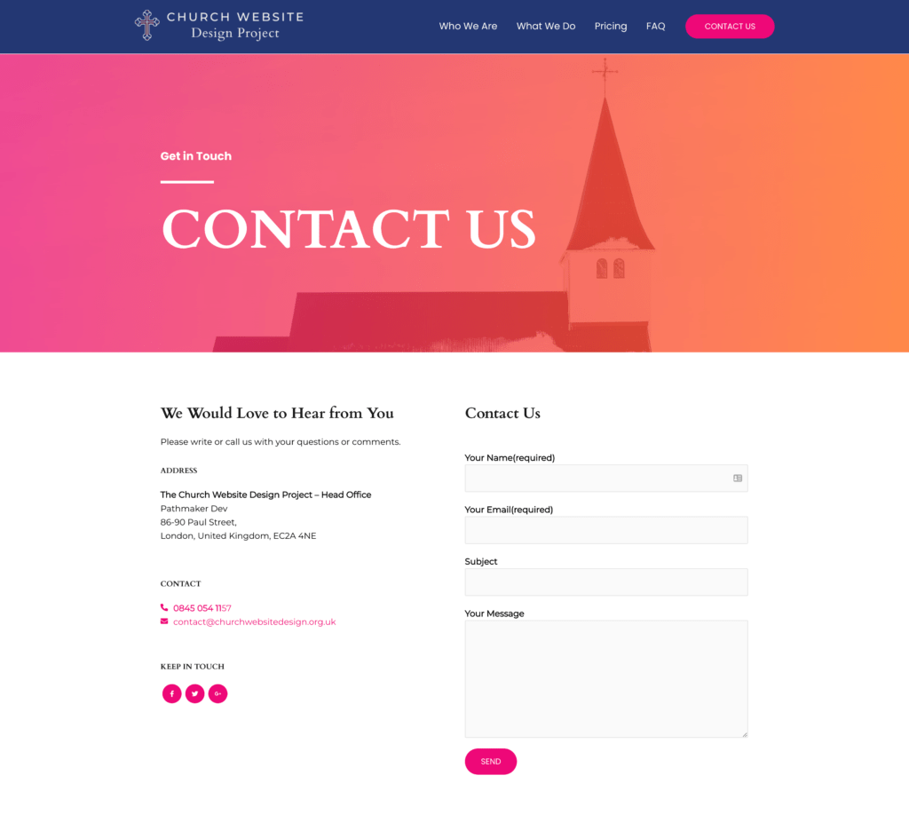 Church Website Design Project contact Section